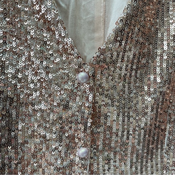 Maje Rose Gold Sequin Button Down Blouse Top Jacket Cardigan Metallic Size L/XL - Picture 7 of 14
